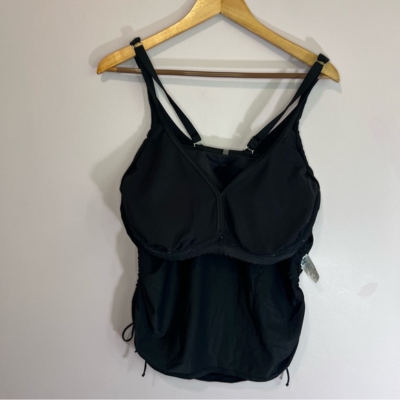 Land's End Black UV Chlorine Resistant Underwire Side Ruched Tankini Top 14DD - Picture 6 of 9
